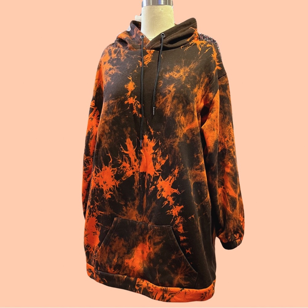 Oversized, extra long bleached tie dye hoodie